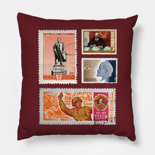 USSR Soviet Union Post Stamps Pillow by soulfulprintss8