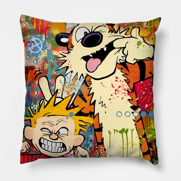 Calvin & Hobbes pop art Pillow by christian@heltsort.com