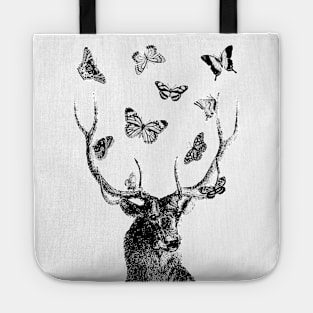 Stag and Butterflies | Black and White | Tote