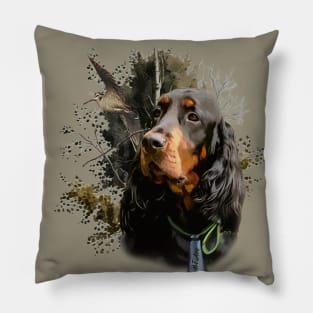 Gordon Setter with Woodcock Pillow