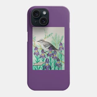 Tennessee state bird and flower, the mockingbird and iris Phone Case