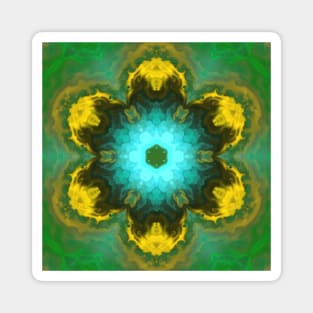 Psychedelic Hippie Flower Teal Yellow and Green Magnet