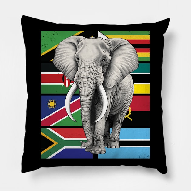 Elephant Flags of Southern Africa Pillow by NicGrayTees