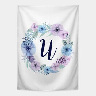 Floral Monogram U Icy Winter Blossoms Tapestry