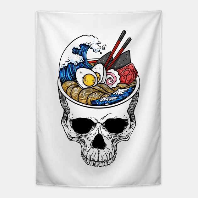 Kawaii Japanese Anime Skeleton Ramen Halloween Tapestry by OccultOmaStore