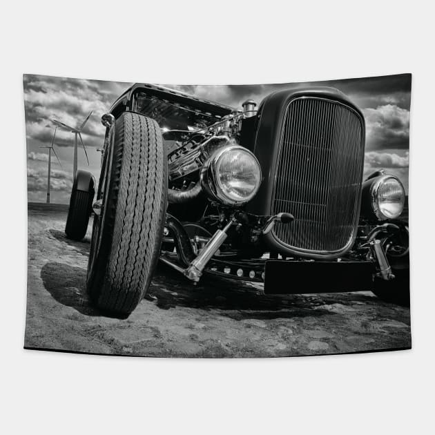 1931 Ford Model A, Hot Rod - black white Tapestry by hottehue