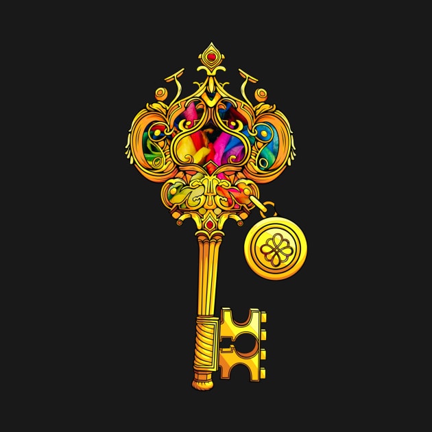 Cute Colorful Golden Key for the Couple Love Lock by ForestWhisper