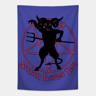 Satan Loves You Vintage Cartoon (Purple Version) Tapestry