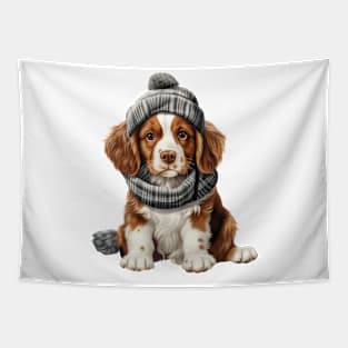 Winter Brittany Dog Tapestry