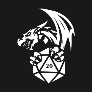 White Dragon with D20 Dice TRPG Tabletop RPG Gaming Addict T-Shirt