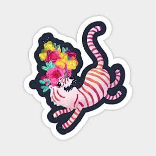 White Tiger with flowers Magnet