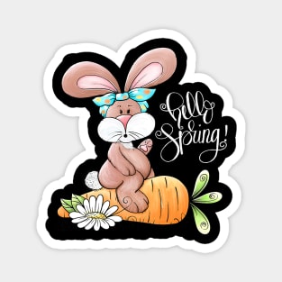 Hello Spring Easter Bunny Rabbit Messy Bun Carrot Easter Day Magnet