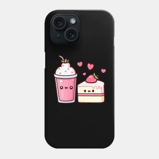 Kawaii Strawberry Milkshake and Strawberry Cake with Hearts | Kawaii Lovers Design Phone Case