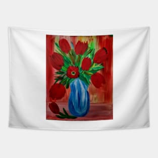 A burst of color and positive energy came to life in this painting. Some tulips in vase Tapestry