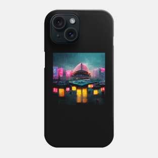 Neon District - Cyberpunk Cityscape Operahouse Phone Case