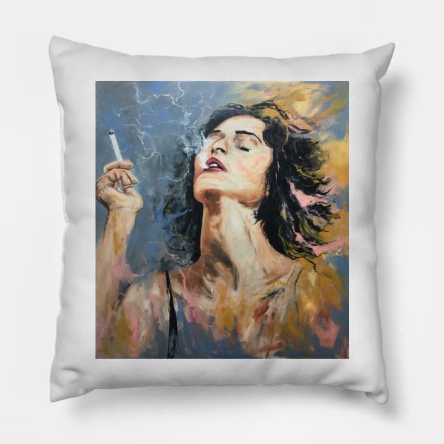 Smoking Woman Pillow by Miri Baruch