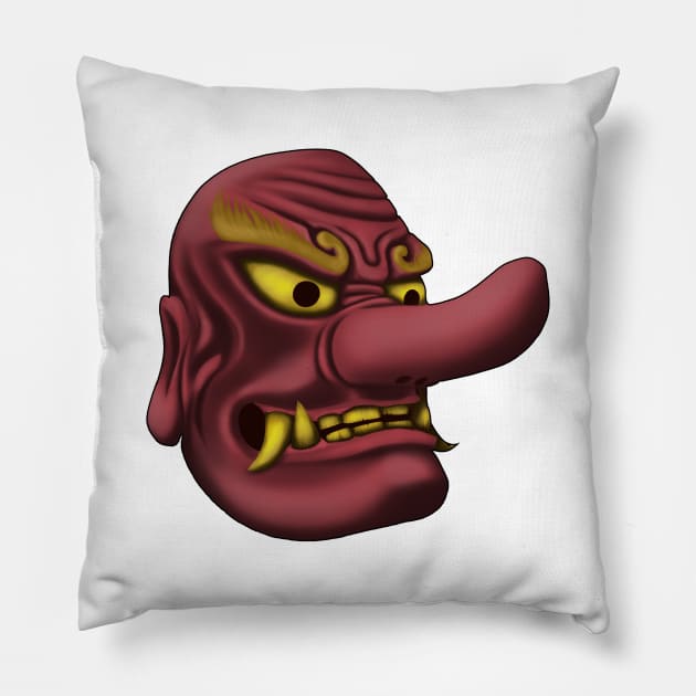 Tengu Mask Pillow by ThataArtwork