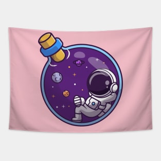 Cute Astronaut Lay In Bottle Space Cartoon Tapestry