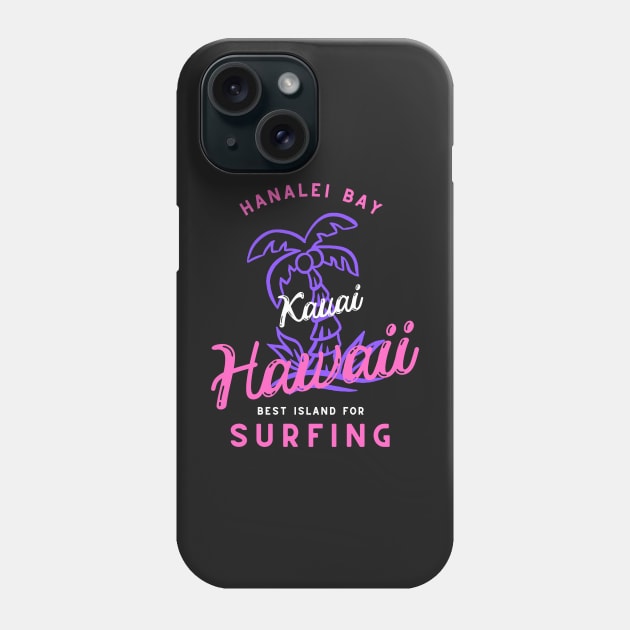 Retro cool Hanalei Bay Hawaii Palm Tree Phone Case by bougieFire