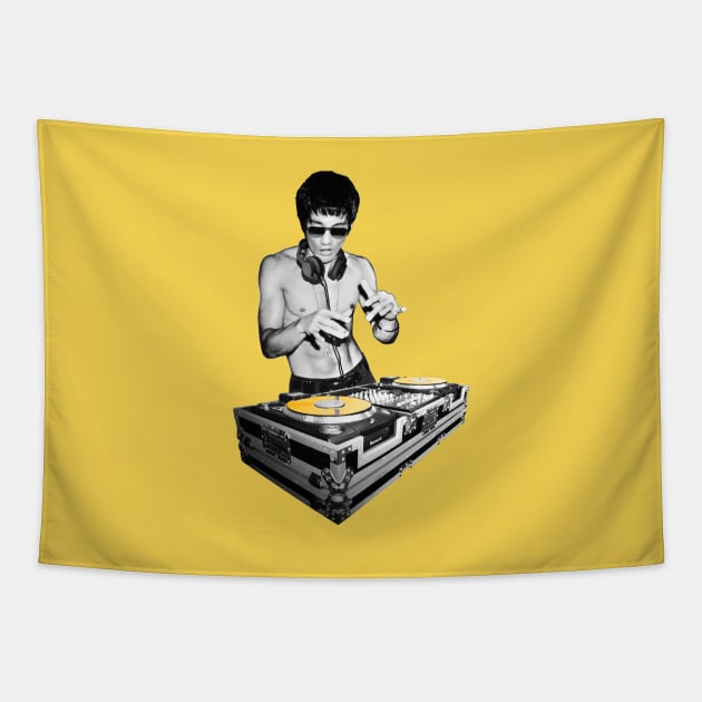 Dj Bruce Lee Gold Disc - White Background Tapestry by jonathanptk