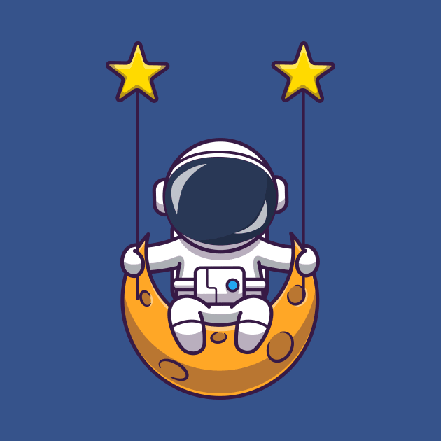 Cute Astronaut Swinging On Moon Cartoon by Catalyst Labs