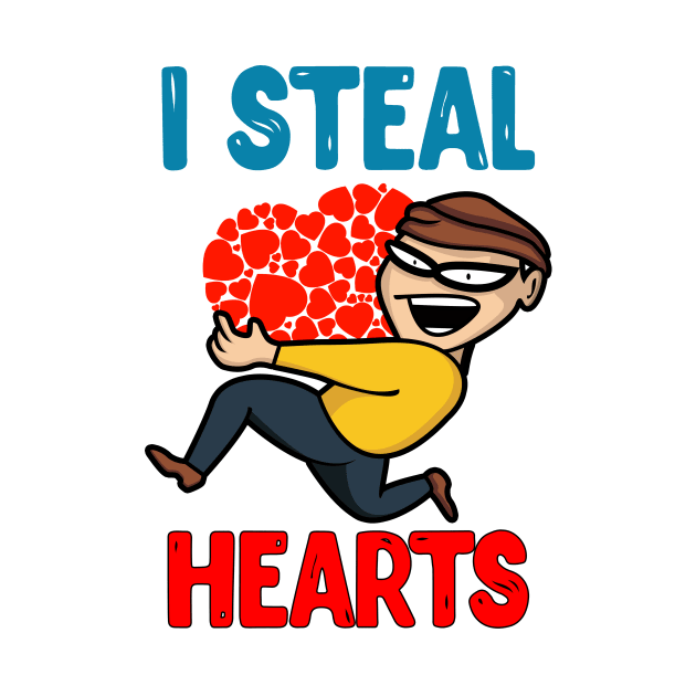 I Steal Hearts Funny Valentines T-Shirt for Boys and Men by chatchimp