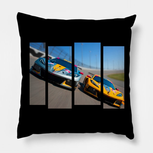 Dual C8.R racecars on Daytona International Speedway race track Supercar Sports car C8 Racing car Pillow by Tees 4 Thee