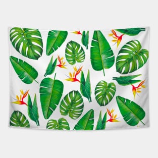 Tropical plants pattern handpainted watercolor design Tapestry