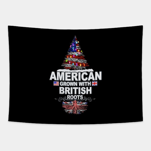 Christmas Tree  American Grown With British Roots - Gift for British From United Kingdom Tapestry by Country Flags