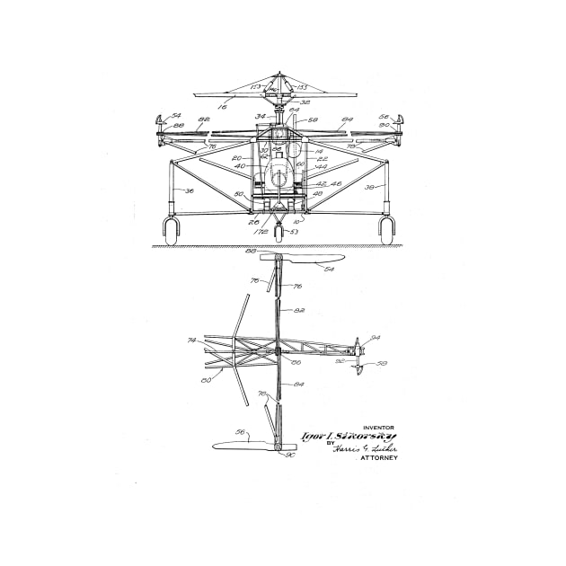 Helicopter Vintage Patent Hand Drawing by TheYoungDesigns