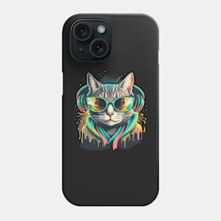 Neon Groove: Feline Beats and Shades Tee! Phone Case