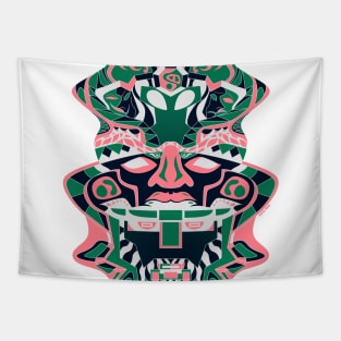 red crimson alien totem in olmec head of the golden saints ecopop pattern art Tapestry