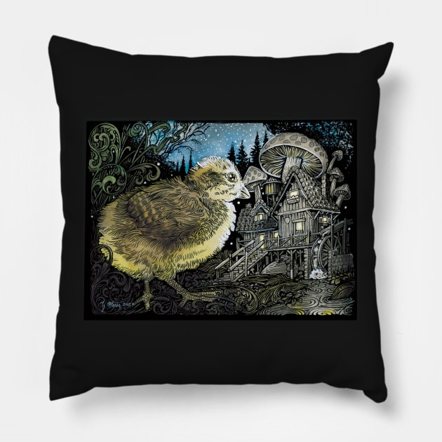 Baby Chicken and a Fairy house Pillow by SunnyDaysNH