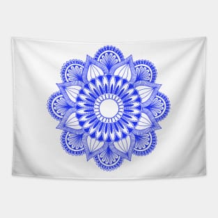 Flower Mandala (blue on white) Tapestry