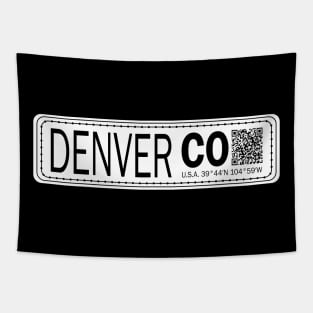 New Vintage Travel Location Qr Denver CO Tapestry