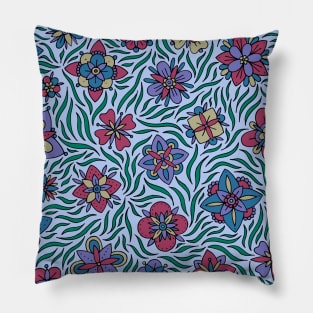 Blue, Red, and Beige Flowers Pillow