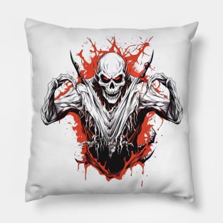 scary beast with red eyes and red background splash, halloween design Pillow