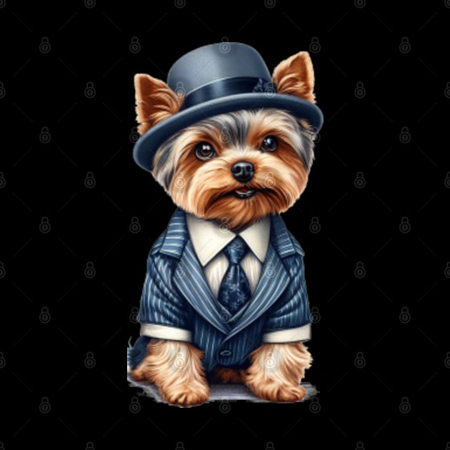 Dapper Yorkie T-Shirt - Yorkie Elegance in Style by Pixel Draws