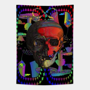 Trippy Psychedelic Skull Colorful Mushroom Skeleton Tapestry