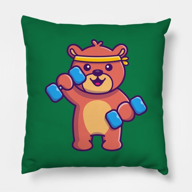 Cute Teddy Bear Work Out Cartoon Pillow by Catalyst Labs