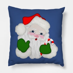 Vintage Waving Santa With Candy Cane Pillow