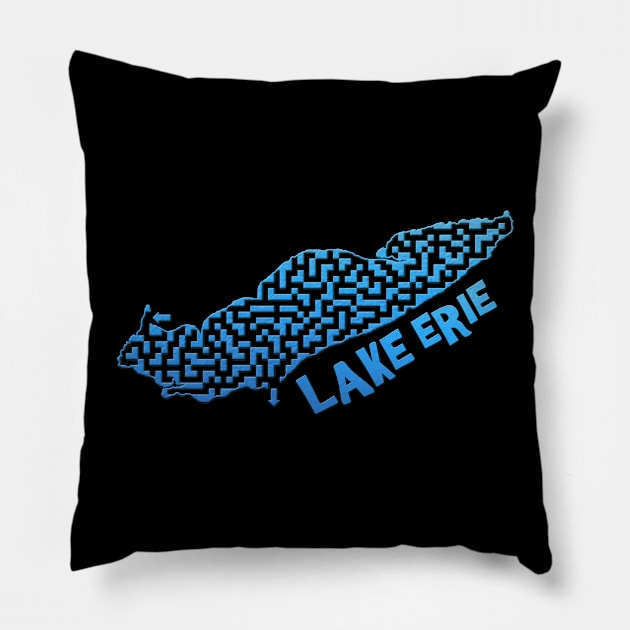 Lake Erie Outline Maze & Labyrinth Pillow by gorff