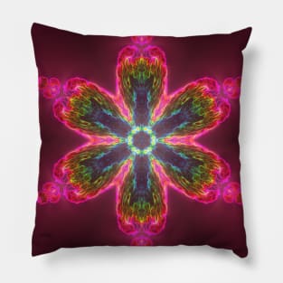 Psychedelic Kaleidoscope Flower Green and Pink Pillow