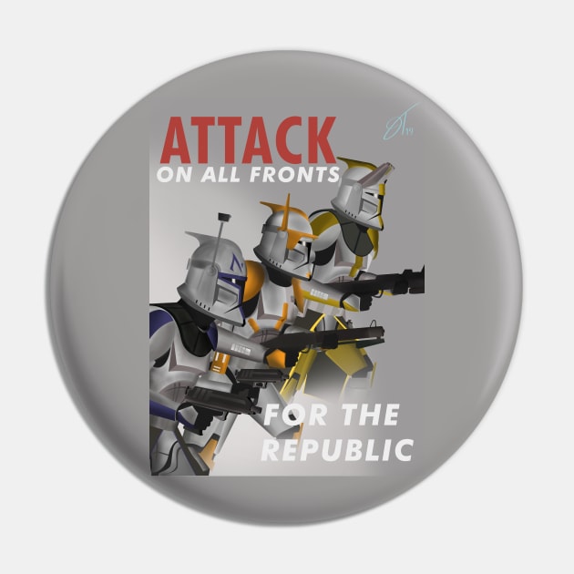 Attack on All Fronts Pin by thouless_art