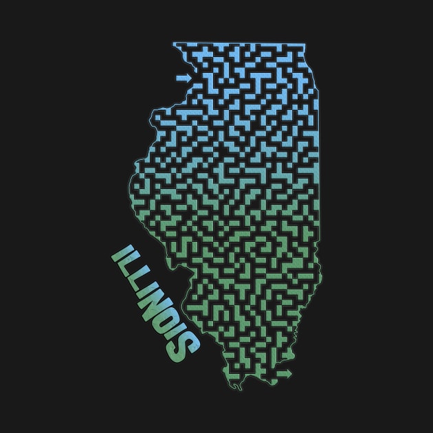 Illinois State Outline Maze & Labyrinth T-Shirt by gorff