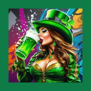 Sexy Irish St. Patrick's Day Green Beer Drinking Female T-Shirt