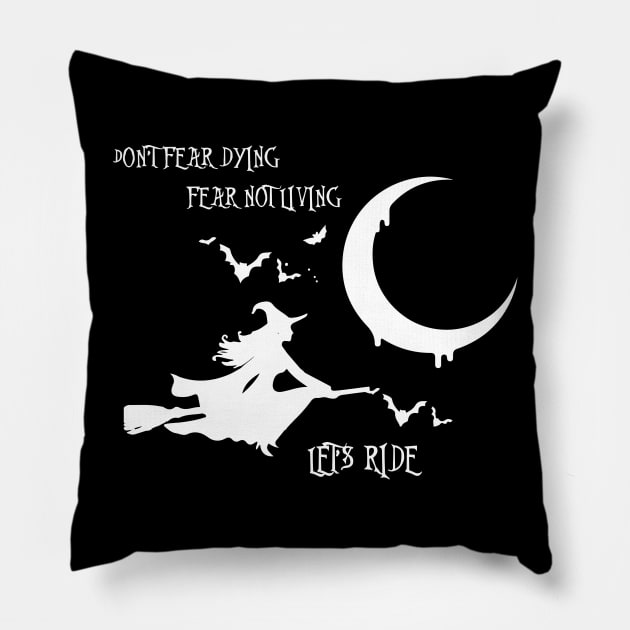 Lets Ride Witch Broom stick Bats Cresent Moon Boho Hipster Wiccan Pillow by Prolifictees