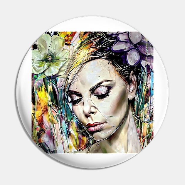 Face of Charlize with flowers Pin by bogfl