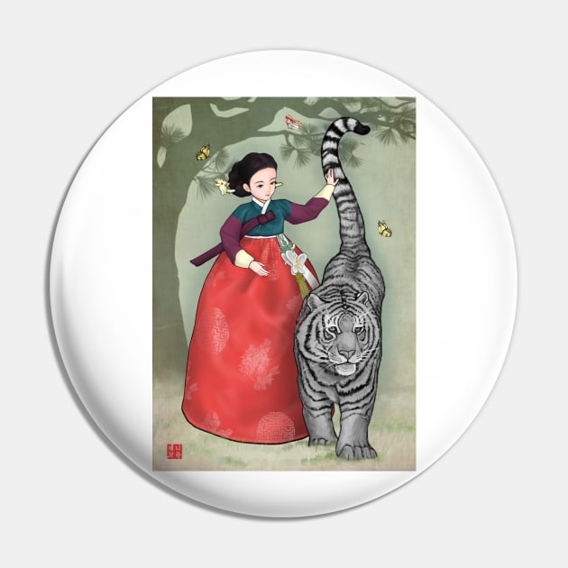 Brave Woman Black Tiger in Hanbok Pin by Anicue