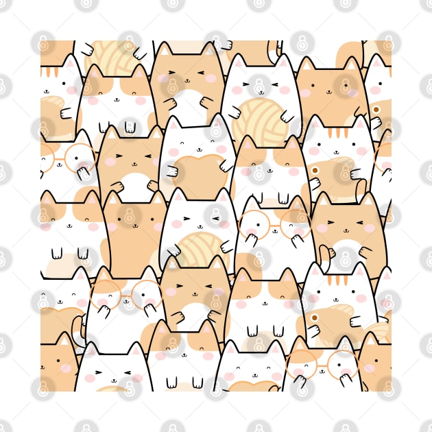 Kawaii Cute Cats Pattern Orange by chimmychupink